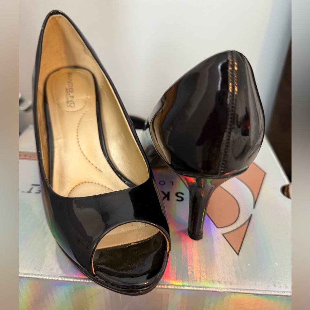 Bandolino Black Patent Peep-Toe Heels